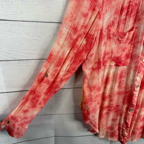 Fig & Flower Anthropologie Womens size Small Boho Coral Crinkle Floral Top - Picture 5 of 10